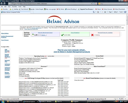 Get The specifications for information to computers using Belarc Advisor
