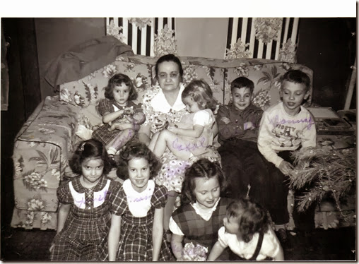 Tillie Kuhn Weber with eight grandchildren, about 1951.