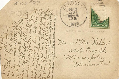 Postcard Walker 1913 from Jen back Postcard Walker 1913 from Jen back