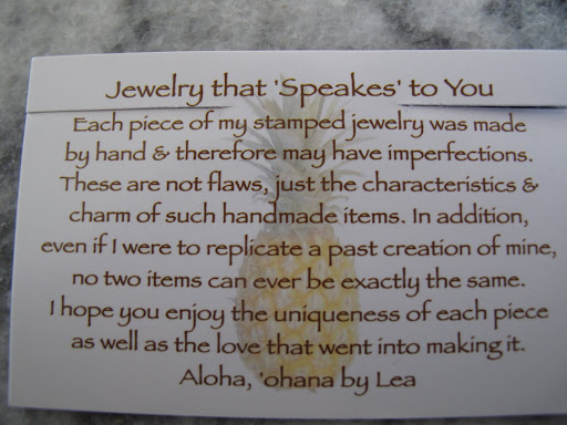 First let me read the enclosed note - not flaws, but characteristics...