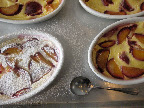 Plums were originally the third fruit in our dessert issue. In the final version, these clafouti were made with peaches. Plums were originally the third fruit in our dessert issue. In the final version, these clafouti were made with peaches.