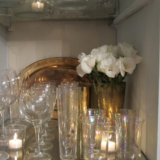 The copper tray in the back can be used to serve drinks when company comes.