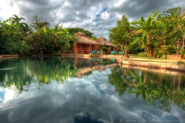 Reflection of chalet pool banana trees hostel by Laurence of findingtheuniverse.com Reflection of chalet pool banana trees hostel by Laurence of findingtheuniverse.com