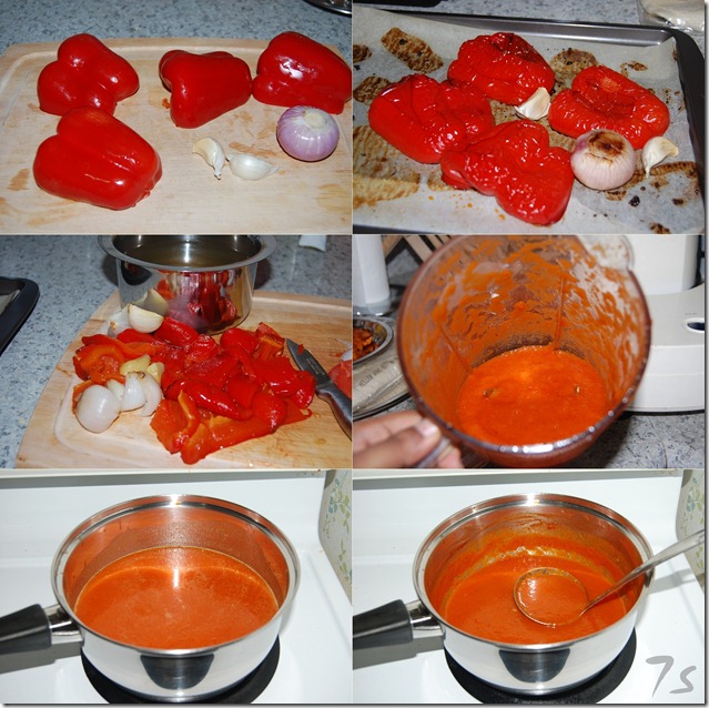 Roasted red bell pepper soup process