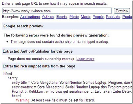 Sebelum memasang snippet dan microformats Sebelum memasang snippet dan microformats