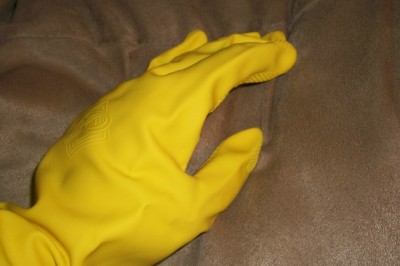 A damp glove easily gathers pet hair off of furniture.