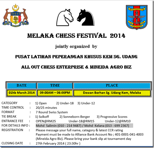 Melaka Chess Festival 2014 - 1st part - 1st March 2014