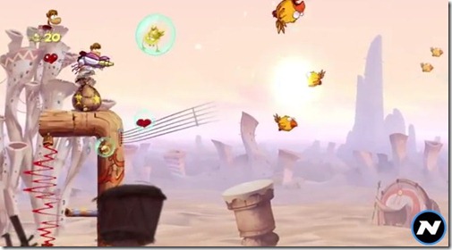 Atirar em aves que saltam da tela. Só Rayman Origins faz isso Atirar em aves que saltam da tela. Só Rayman Origins faz isso