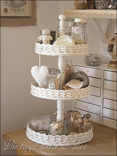 Three-tired platter used for studio supplies - Studio Tour - Vintage with Laces