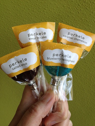 perkele lollipops This Charming Candy lollipops with custom labels for a Regretsy event