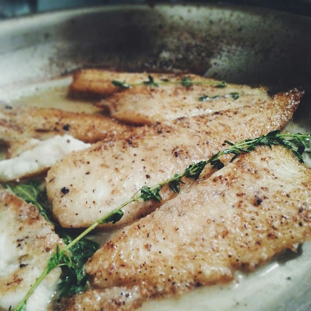 foodismything bpc Quick, easy and simply done, flounder fillet in wine/butter sauce.