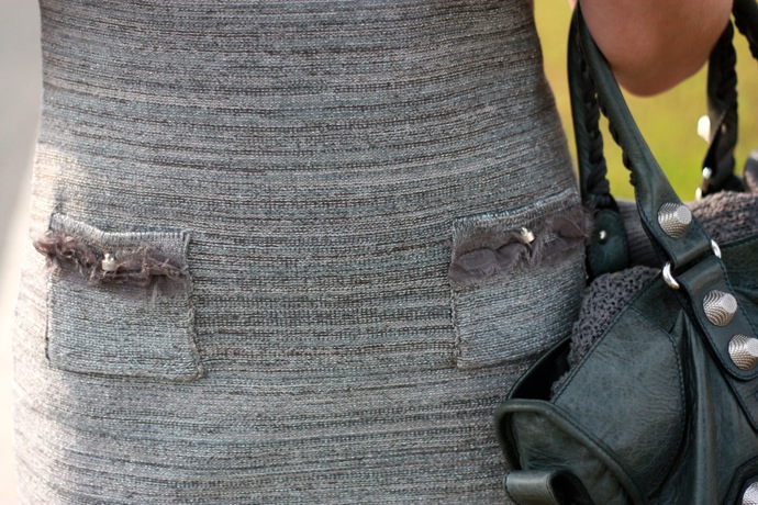 grey outfit, grey dress, grey balenciaga