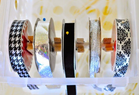 #DIY $3 Craft Ribbon Storage with Built In Dispenser #DIY $3 Craft Ribbon Storage with Built In Dispenser