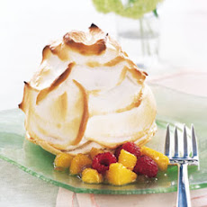 Peach Baked Alaskas with Spiced Peaches and Raspberries