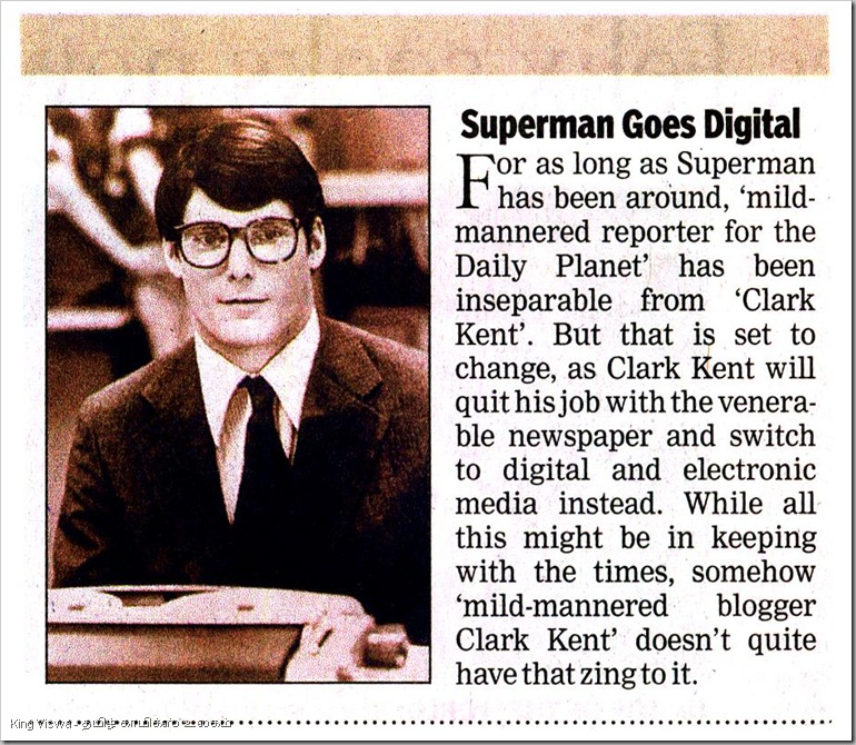 Times Of India Daily Chennai Edition Page No 16 Dated Thursday 25th Oct 2012 Superman Goes Digital