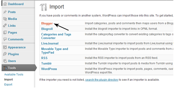 import blogger to wordpress