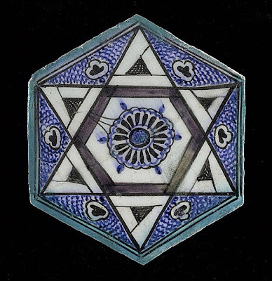 Tile | Origin: Syria or Egypt | Period: 15th century | Collection: The Madina Collection of Islamic Art, gift of Camilla Chandler Frost (M.2002.1.118) | Type: Ceramic; Architectural element, Fritware, underglaze painted, 16 1/4 x 21 in. (41.27 x 53.34 cm)
