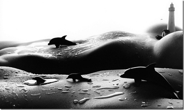 Image: 0110383641, License: Rights managed, Bodyscapes<br />Artist Allan Teger's first series Bodyscapes began in 1976 and he's still adding to the series today.<br />The photo gallery features sensual and erotic black and white photographs of the nude body which give the impression of landscape. The naked female and male form become ski slopes, fishing holes, golf courses and spots where motorcycles, horses, rowboats, sailboats, and mountain climbers play. These unique landscapes are created by photographing toys and miniature ?people? directly on the human body<br />USA - December 2011<br />Mandatory Photo, Model Release: No or not aplicable, Credit line: Profimedia.cz, Wenn
