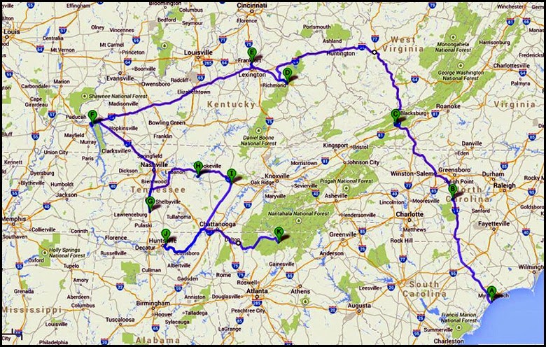 01 - Travel Map - Huntsville, AL to Blairsville, GA