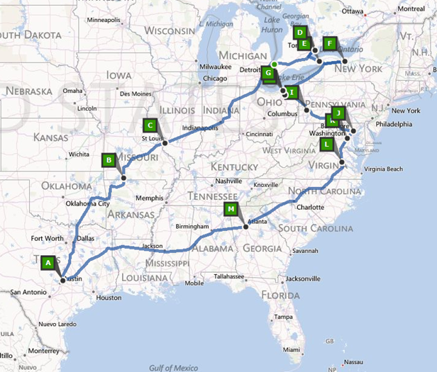 2013 Road Trip Map