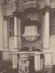 Kanzel, Altar und Taufbecken der Klosterkirche; aus J. Segelken "Heimatbuch", 1938