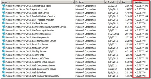 Lync Version - Programs and Features - markup