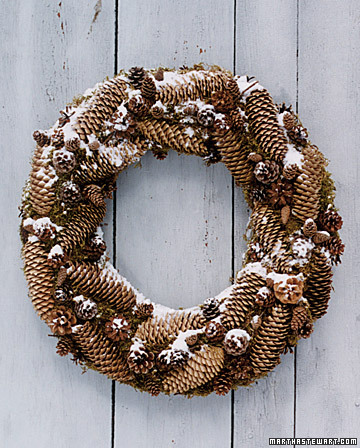 This substantial wreath, made with long Norway spruce pinecones attached to a bed of moss, can last for years if stored properly. This substantial wreath, made with long Norway spruce pinecones attached to a bed of moss, can last for years if stored properly.