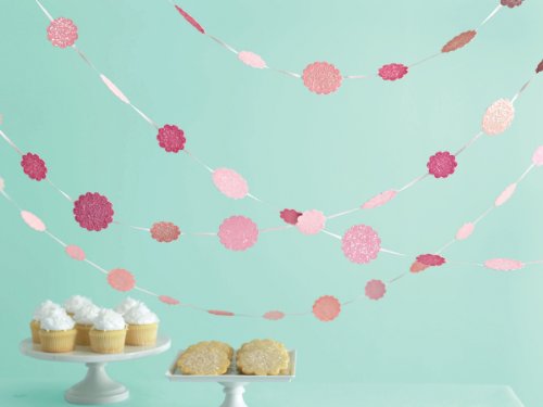 These Martha Stewart Pink Glittered Hanging Dots are perfect for a Bridal Shower buffet. I like the idea of stringing lots over one area. (shop.marthastewart.com) These Martha Stewart Pink Glittered Hanging Dots are perfect for a Bridal Shower buffet. I like the idea of stringing lots over one area. (shop.marthastewart.com)