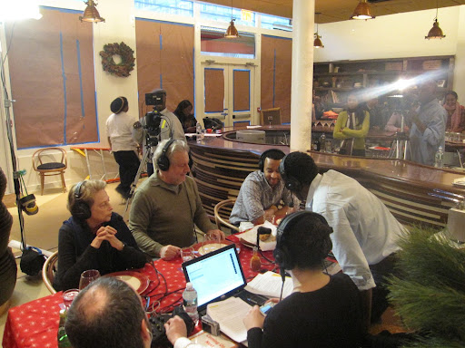And we're LIVE at Red Rooster Harlem, with (l-r) Mimi Sheraton, Jonathan Waxman, John Legend, and Marcus!