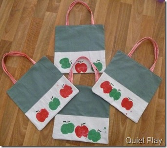 Apple print tote bags