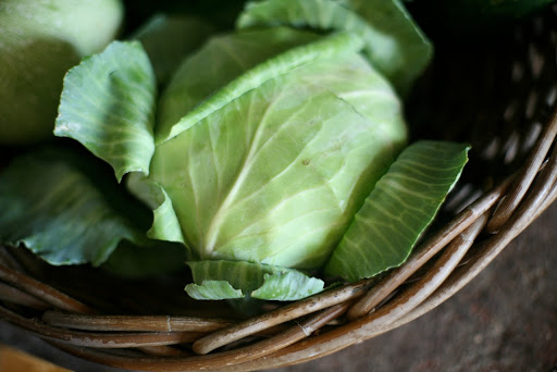 For this recipe, I use half of a medium sized cabbage. Finely shred, making sure to remove the outer leaves.