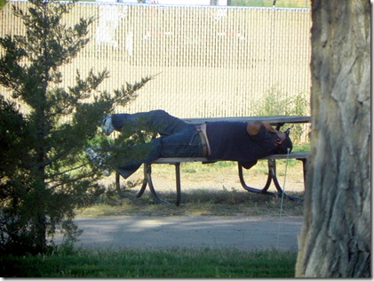 gentleman talking on the phone at Country View Ranch RV Park, Ogallala (taken from the galley window of the Q)