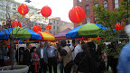 Colorful Chinese lanterns adorn the night market.