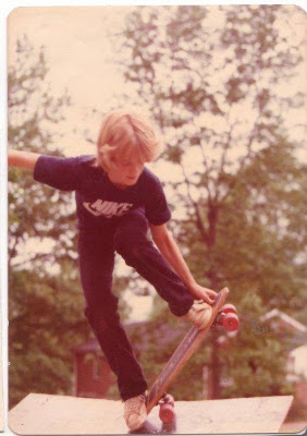A young Mike Foster doing a rail grab off a home made ramp!