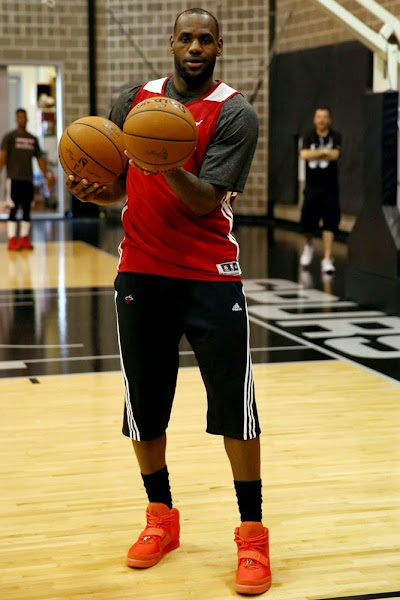 LeBron James Practices in the 8220Red October8221 Nike Air Yeezy 2