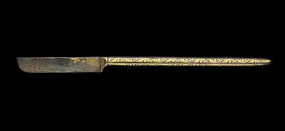Pen knife | Origin:  Turkey | Period: 18th-19th century  Ottoman period | Details:  Not Available | Type: Iron, gold, tortoiseshell | Size: H: 20.2  W: 1.2   D: 0.8  cm | Museum Code: S1991.2a-c | Photograph and description taken from Freer and the Sackler (Smithsonian) Museums.