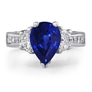 Pear Sapphire and Diamond Three Stone Ring in Platinum