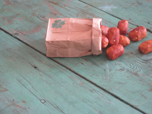 Getting the potatoes positioned on the surface...