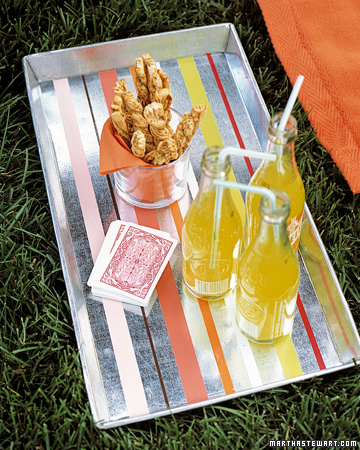 Decorate a plain food tray for a customized addition to your summer picnic.
(marthastewart.com/272222/stripes-tray) Decorate a plain food tray for a customized addition to your summer picnic.
(marthastewart.com/272222/stripes-tray)