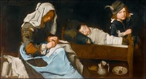 Maître de la toile de jeans, Mère cousant et ses deux enfants Maître de la toile de jeans, Mère cousant et ses deux enfants