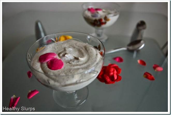 Thandai Mousse garnished with rose petals