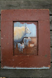 Detail , ooi met 2 lammeren, olieverf op luik