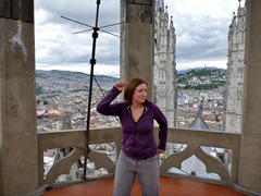 Dancin' at the top of the Basilica in Quito.