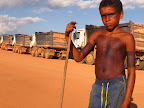 Mikael Juruna (10-year-old son of Jairson Juruna) at the cofferdam.
(Photo: Atossa Soltani)