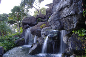 A decorative fountain near the hotel.