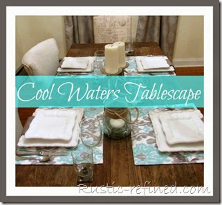 This tablescape was inspired by the temperatures outside. Using cool colors of water and a cold grey sky, I set a modern yet beachy table