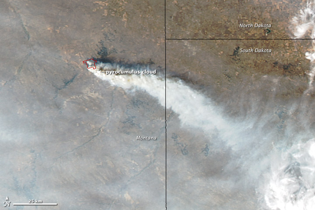 The Moderate Resolution Imaging Spectroradiometer (MODIS) on NASA’s Aqua satellite captured this image on 15 September 2012. Red outlines indicate hot spots where MODIS detected unusually warm surface temperatures associated with fires. NASA image courtesy Jeff Schmaltz, LANCE MODIS Rapid Response Team at NASA GSFC