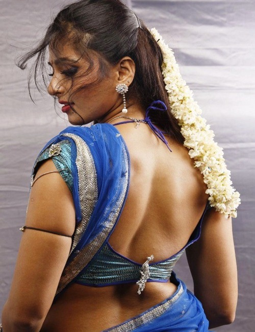 Anushka Backless Wallpapers | Anushka Hot Romantic Blue Saree Wallpapers