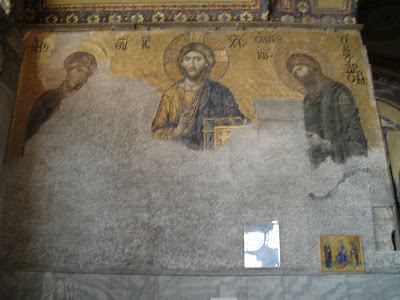 Day 2: The magnificent Deesis Mosaic (The Last Judgement)  at Hagia Sophia; Christ is at the centre,with the Virgin Mary on the left and John the Baptist on the right