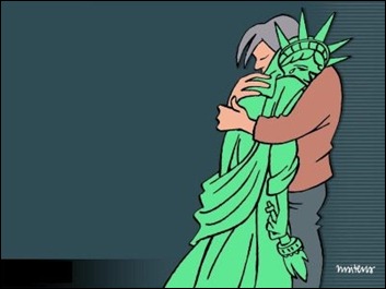 abraçar a estátua da liberdade de Maitena